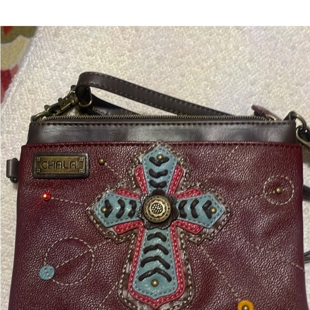 Chala Burgundy Wristlet with Embellished Cross